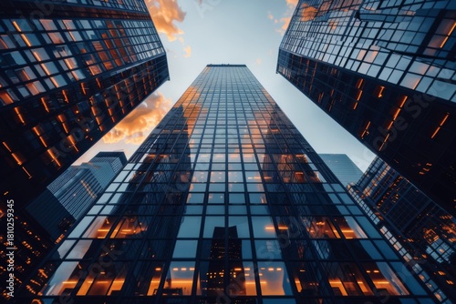 Wallpaper Mural Modern skyscrapers reflecting sunset colors in urban setting Torontodigital.ca