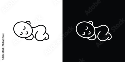 Sleeping baby icons pack. Set of black and white liner stroke symbols