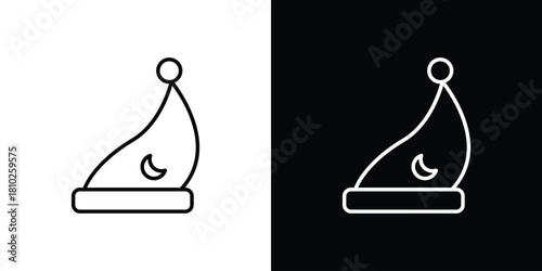 Sleeping Hat icons pack. Set of black and white liner stroke symbols