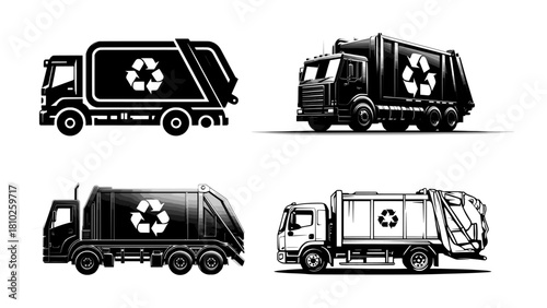 vector set drawing illustration of garbage truck (artwork 1)