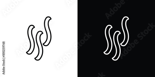 Smoke steam silhouette icons pack. Set of black and white liner stroke symbols