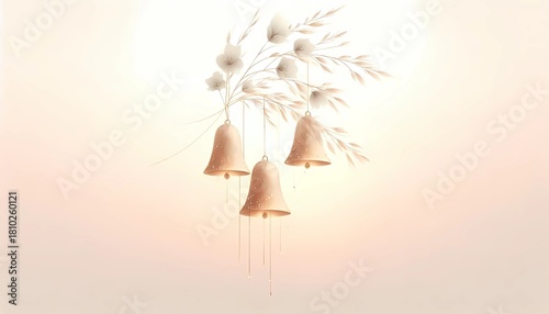 Bells and flowers create a soft and elegant aesthetic illustration