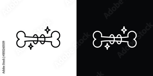 Strong healthy bones icons pack. Set of black and white liner stroke symbols