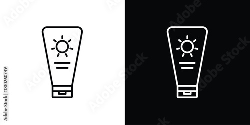 Sunscreen icons pack. Set of black and white liner stroke symbols