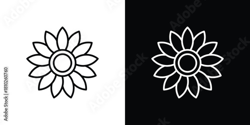Sunflower icons pack. Set of black and white liner stroke symbols
