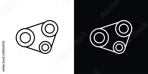 Timing belt icons pack. Set of black and white liner stroke symbols