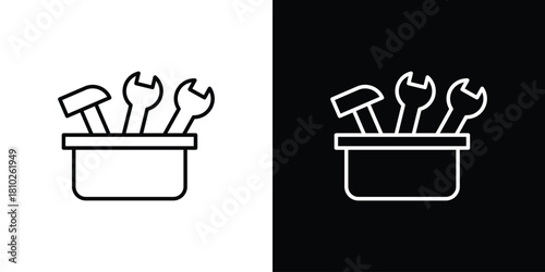 Toolbox icons pack. Set of black and white liner stroke symbols