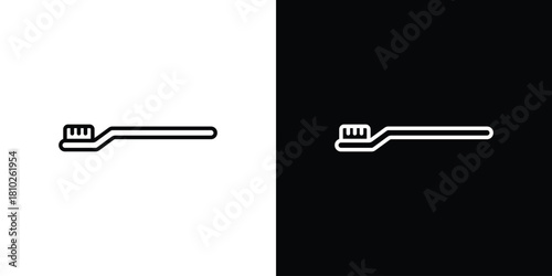 Toothbrush icons pack. Set of black and white liner stroke symbols