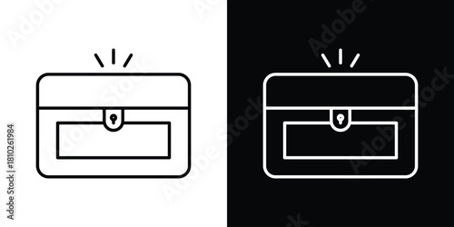 Treasure chest icons pack. Set of black and white liner stroke symbols