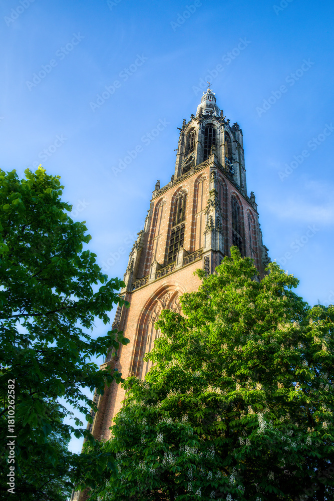 Fototapeta premium The Famous Onze Lieve Vrouwetoren Tower in Beautiful Amersfoort, Netherlands