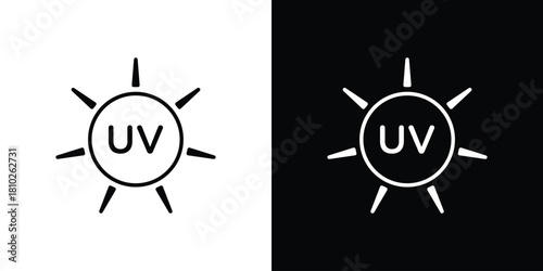 UV icons pack. Set of black and white liner stroke symbols