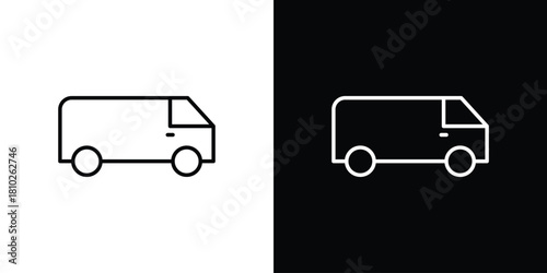 Van icons pack. Set of black and white liner stroke symbols