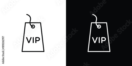 VIP neck tag icons pack. Set of black and white liner stroke symbols