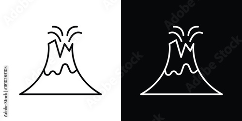 Volcano eruption icons pack. Set of black and white liner stroke symbols