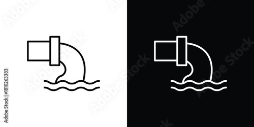 Waste water icons pack. Set of black and white liner stroke symbols