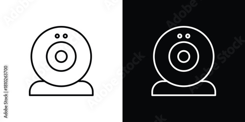 Webcam icons pack. Set of black and white liner stroke symbols