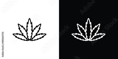 Weed icons pack. Set of black and white liner stroke symbols