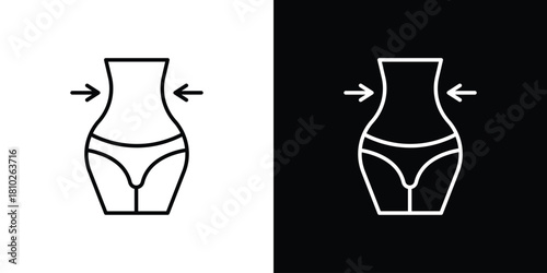 Weight loss icons pack. Set of black and white liner stroke symbols