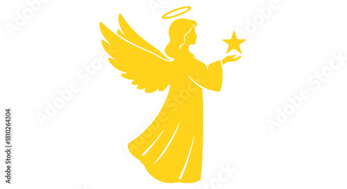 Elegant angel holding a star, a symbol of hope and guidance, perfect for holiday designs, spiritual themes, faith-based projects, and uplifting messages