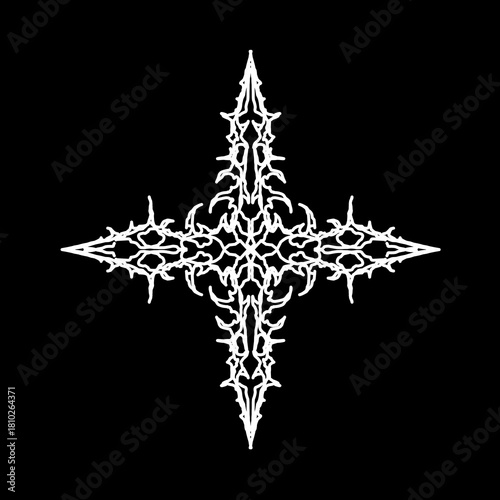 Neo tribal cyber sigil vector with sharp symmetrical biomech lines and dark occult energy. Perfect for streetwear tees, metal merch, posters, tattoo artwork, and alternative graphic design