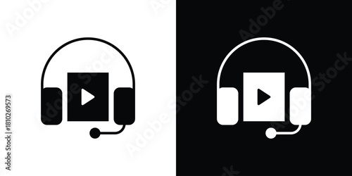 Audio book icons symbols in flat style.
