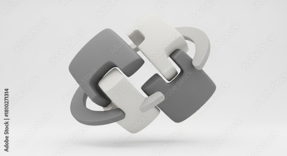 Obraz premium Interlocking gray and white squares form a geometric 3D shape on white