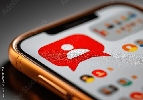 Smartphone displays a chat app with disturbing online abuse alerts in a dimly lit setting