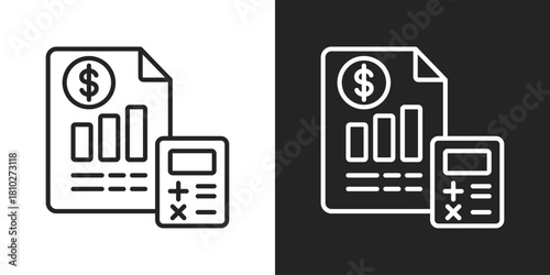 Budgeting Icon In Black And White Line Style