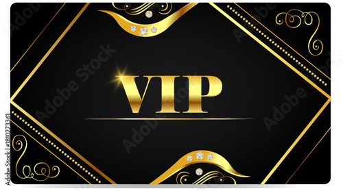 VIP card with gold elements Symmetrical Frame with Swirls and Diamond Accents for Branding and Invitations