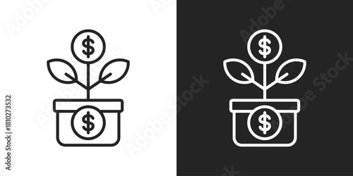 financial growth Icon In Black And White Line Style