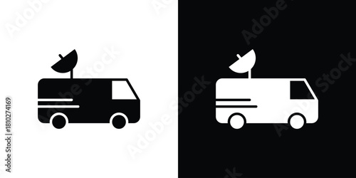 Broadcast van icons symbols in flat style.