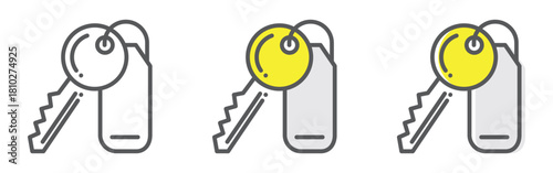 Key icons set isolated on transparent background. Editable-stroke collection featuring colored and linear designs. Ideal for security, access, password, home, real estate, smart lock interface, etc.