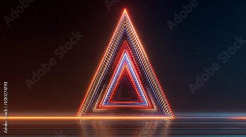 Fototapeta Naklejka Na Ścianę i Meble -  Christmas  tree. A futuristic neon triangle tunnel glows with vibrant colors against a starry night sky, creating a mesmerizing digital art effect.