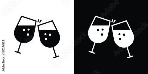 champagne glasses icons symbols in flat style.