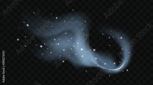 Icy winter wind texture featuring luminous white swirls, gentle sparkles and floating snow. Holiday blizzard effect in vector style.