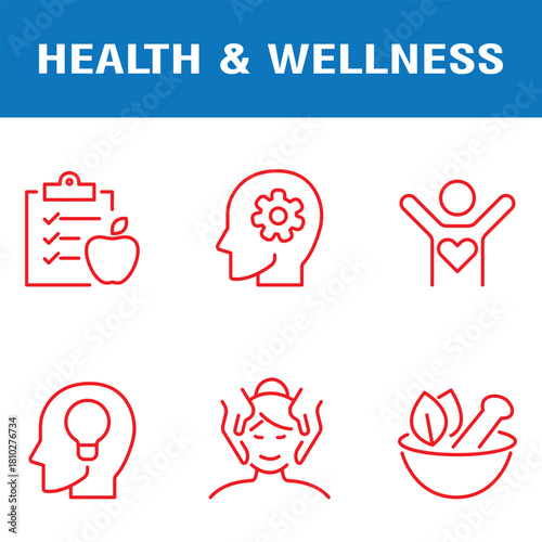 Wellness thin line icon set. Improving and restoring physical, mental and emotional health. Yoga, wellbeing, relaxation, spa, healthcare, aromatherapy .