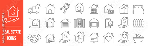 real estate line icon set