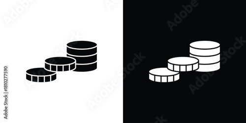 Coins stack icons symbols in flat style.