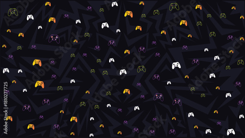 Modern Colorful Game Controller Pattern with Dark Abstract Geometric Background for Gaming Wallpaper and Digital Design