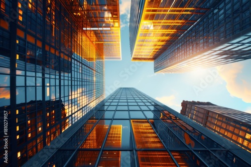 Wallpaper Mural Modern skyscrapers reflecting sunset colors in urban city Torontodigital.ca