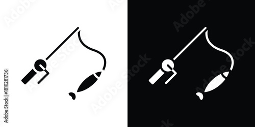 Fishing icons symbols in flat style.