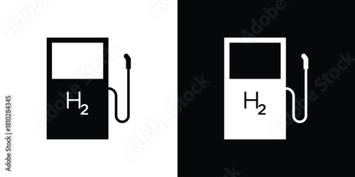 hydrogen fuel pump icons symbols in flat style.