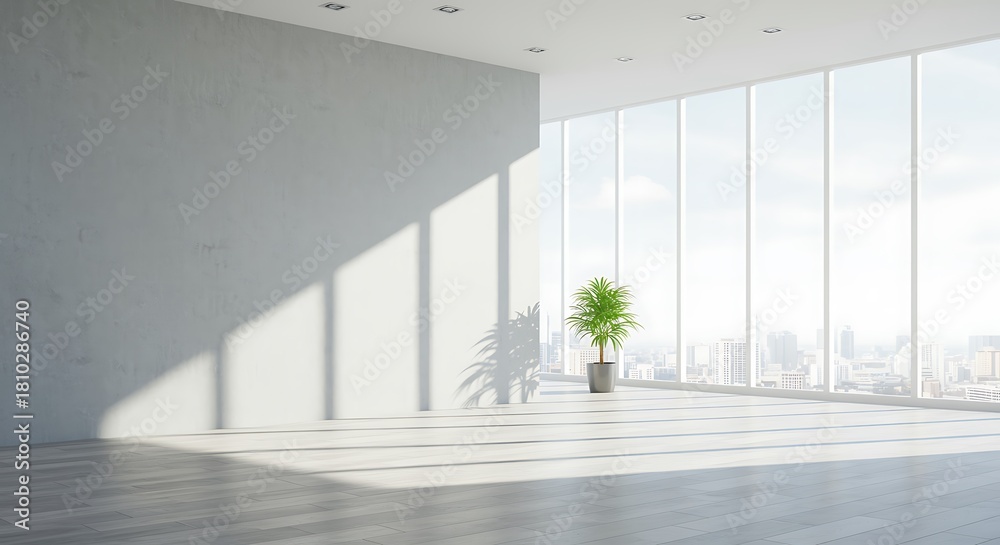 Obraz premium Bright spacious room with city view and sunlight perfect for office or home