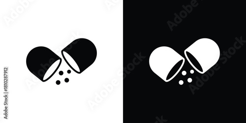 Open Capsule Pill icons symbols in flat style.