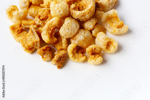 Crispy pork cracklings, a crunchy savory snack.