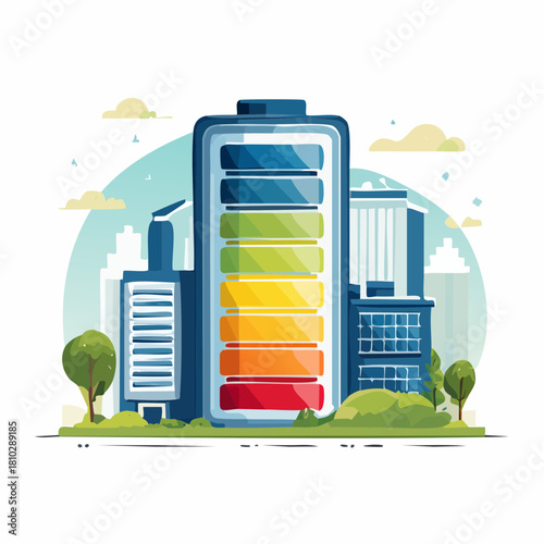 Sustainable City Powered by Renewable Energy and Battery Storage.