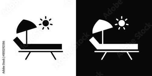 Sun bed icons symbols in flat style.
