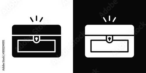 Treasure chest icons symbols in flat style.