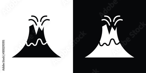 Volcano eruption icons symbols in flat style.