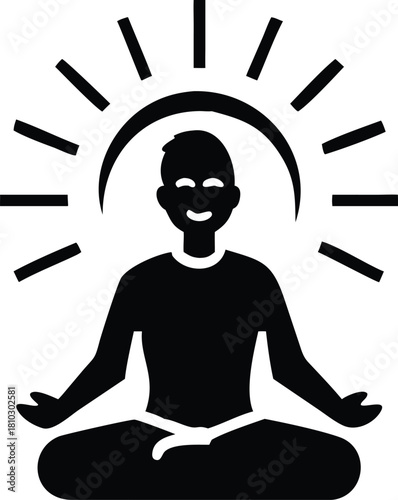 Meditating figure in lotus position with radiating lines